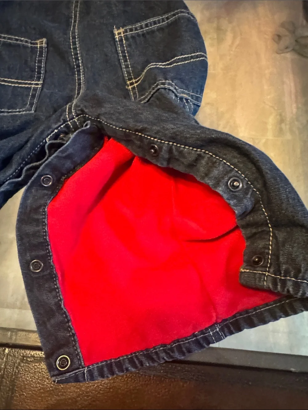 OshKosh B'gosh Dark Blue Denim Overalls with Red Accent